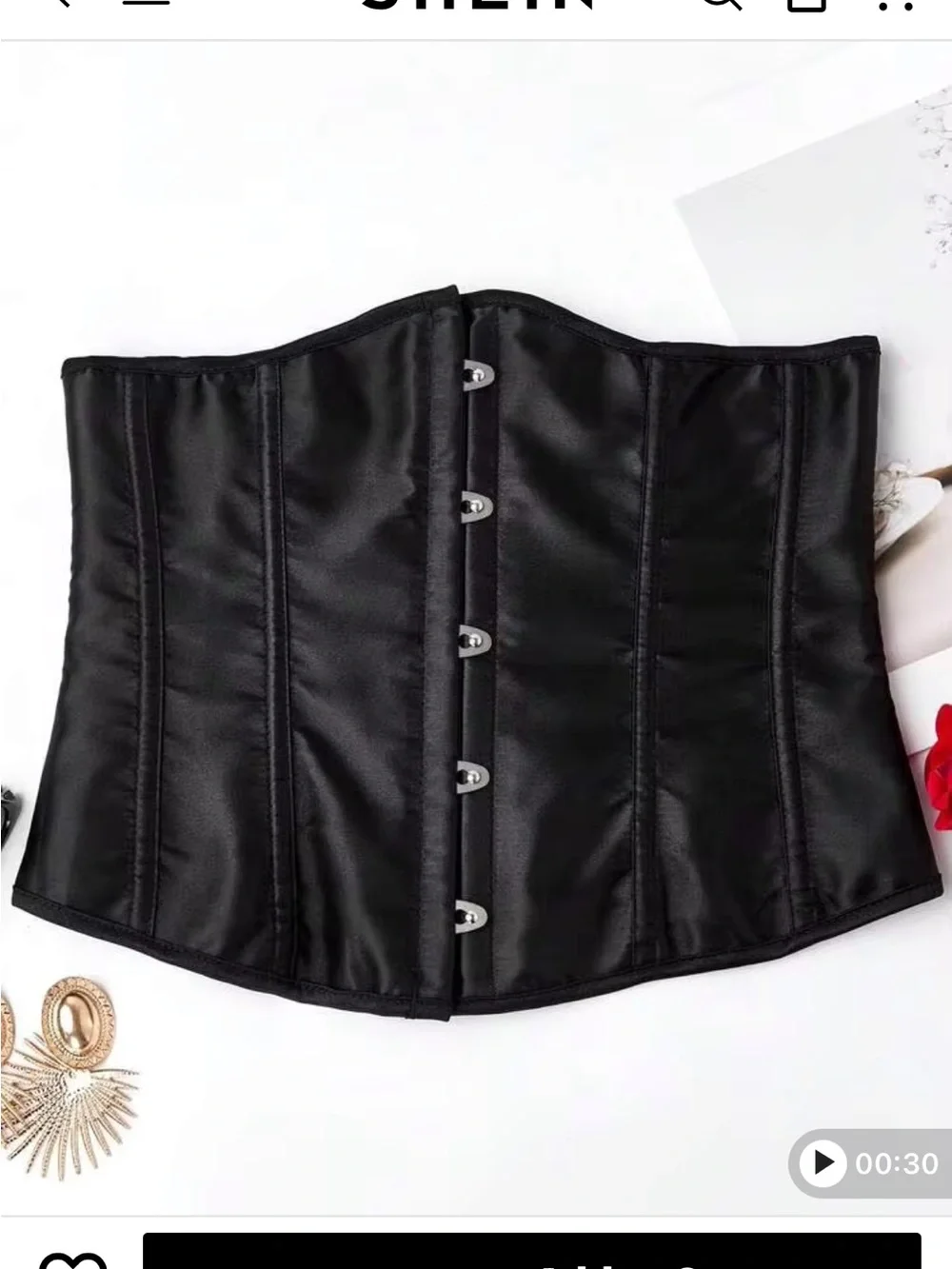 SHEIN Black Satin Underbust Corset Top with Front Hooks 2XL